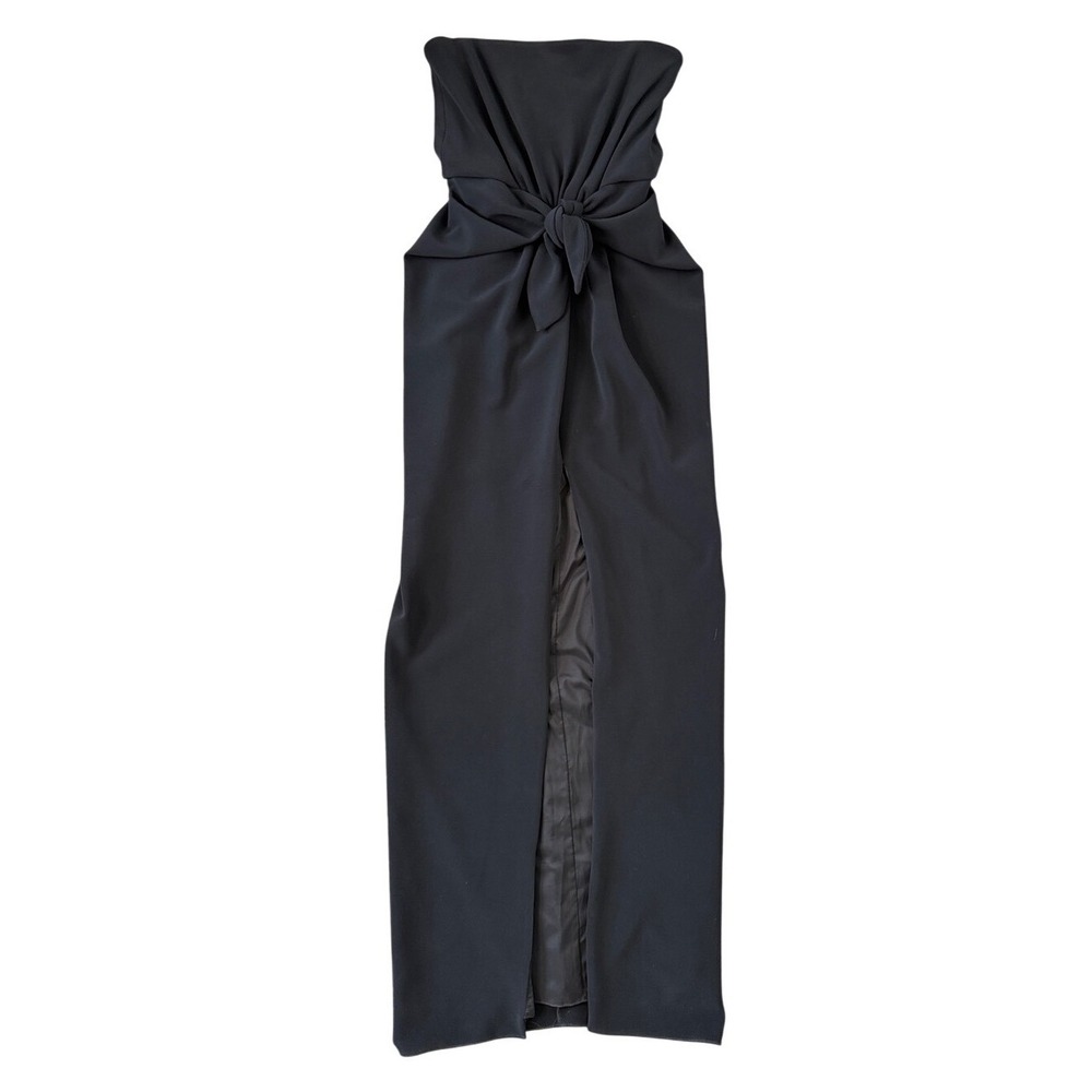 Halston Strapless Knot Front Column Gown Black Size 4 NWT